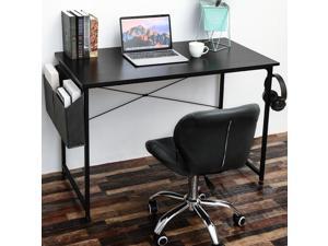 NEW Office Desk 43.3 Inch Modern and Simple Style with Storage Bag Iron Hook for Home Office - Black