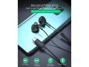 Type-C Earphone Half in-ear Wired Earbuds HiFi Stereo Gaming Headphone Meeting Headset with Mic - Black
