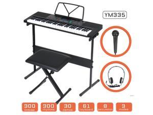 YM-335 61-Key Piano Keyboard Kit with LED Display, USB MIDI Port, 61 Key Electric Keyboard with Mic, Headphone, Stand, Stool and Power Supply