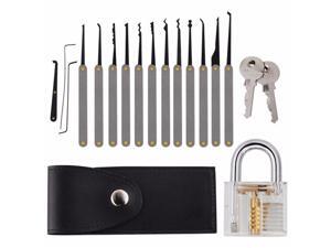 Transparent Practice Padlock with 12pcs Unlocking Lock Picks Set Key Extractor Tools