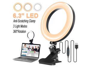 6.3" Ring Light Clip On, Video Conference Lighting, Laptop Light for Computer, Webcam Lighting, Zoom, Selfie, Remote Working, Distance Learning, YouTube, TikTok