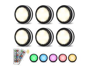 Under Cabinet Lights Wireless Closet Lights, 16 Color Changing LED Puck Lights Battery Operated , Dimmable Puck Lights with Remote & Timing for Kitchen Cabinet and Closet (6 Pack)