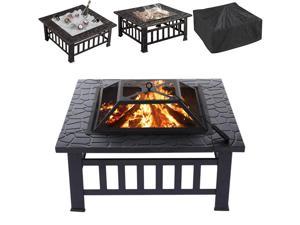 34" Fire Pit BBQ Square Table Patio Backyard Garden Stove Wood Burning Fireplace