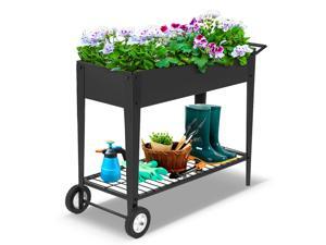 Raised Garden Planter Box with Leg Raised Garden Bed Metal with Wheels for Indoor/Outdoor Ergonomic 40"L x 16"W x 31.5"H Lower Shelf Black