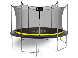 Doufit 12FT Trampoline , Outdoor Large Recreational Trampoline , ASTM Approved Family Jumping Exercise Heavy Duty Rebounder for Kids and Adults with Enclosure Net and Ladder Max LOoading 425 Lbs