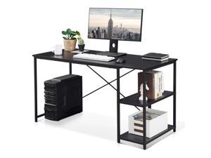 Ivinta Computer Gaming Desk,Small Office Laptop Writting Desk,Black,Study Desk with Shelves,PC Studio Large Desk,55 inches