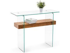 Ivinta Narrow Glass Console Table with Storage Modern Sofa Table Entryway Table Glass Writing Desk Small Computer Desk TV Table Buffet Table Modern Accent Table for Small Space Living Room Hallway