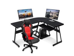 Ivinta L Shaped Wood Computer Desk Working Large Desk, Writing Desk Gaming Desk in Brown with Keyboard Tray for Home Office, Bedroom and Small Space (Black) Ivinta L Shaped Wood Computer Desk Working Large Desk, Writing Desk Gaming Desk in Brown with Keyboard Tray for Home Office, Bedroom and Small Space (Black)