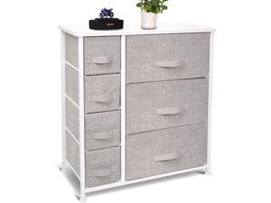 CERBIOR Drawer Dresser Storage Organizer 7-Drawer Closet Shelves, Sturdy Steel Frame Wood Top with Easy Pull Fabric Bins for Clothing, Blankets