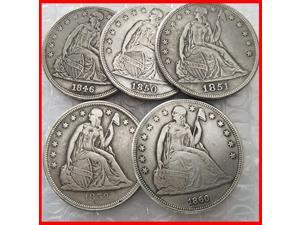 Rare Antique United States Full Set 1846-1860 Year 5pcs Seated Liberty Silver Color Dollar Coin