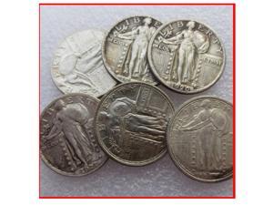 Rare Antique USA United States 1916-1924 Standing Liberty Quarter Dollar (6Pcs) Silver Color Coins