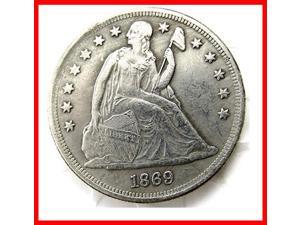 Rare Antique United States 1869 Seated Liberty Silver Color Dollar Coin