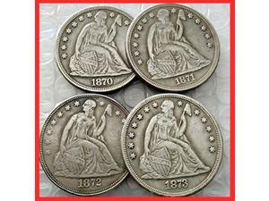 Rare Antique United States Full Set 1870-1873cc 4Pcs Seated Liberty Liberty Silver Color Dollar Coin