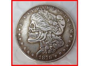 RARE Antique USA United States 1878 Hobo Nickel Morgan Dollar Skull Zombie Silver Color Coin