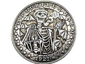 Rare Antique USA United States 1921 Morgan Dollar Skull Zombie Skeleton Great Silver Color Coin