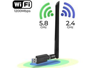 Wireless WiFi Adapter 1200Mbps USB3.0 WiFi Dongle 2.4G/5G 802.11ac Network Adapter with High Gain Antenna for Desktop Laptop PC Support Windows XP/10/8/8.1/7/Vista,OS 10.6-10.15