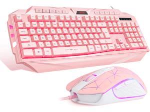 Pink Gaming Keyboard and Mouse Combo,GK710 Wired Backlight Pink Keyboard and Pink Mouse for Girl,PC Keyboard and Adjustable DPI Mouse for PC/Laptop/MAC(Pink)
