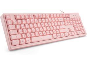 Pink Keyboard with 7-Color LED Backlit, 104 Keys Quiet Silent Light Up Keyboard, 19-Key Anti-Ghosting Cheap Gaming Keyboard Mechanical Feeling Waterproof Wired USB for Computer, Mac, Laptop