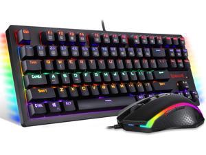 S113 Gaming Keyboard Mouse Combo Wired Mechanical LED RGB Rainbow Keyboard Backlit with Brown Switches and RGB Gaming Mouse 4200 DPI for Windows PC Gamers