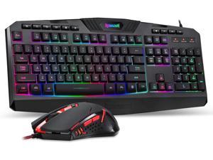 S101 Wired Gaming Keyboard and Mouse Combo RGB Backlit Gaming Keyboard with Multimedia Keys Wrist Rest and Red Backlit Gaming Mouse 3200 DPI for Windows PC Gamers (Black)