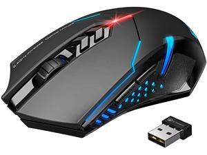 Wireless Gaming Mouse Silent Click, PC Gaming Mice LED Lights, 5 Adjustable DPI, Side Buttons, 12 Months Battery, 81G Lightweight Gaming Mouse for PC/Mac Gamer, Black