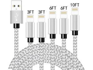 Xilsn iPhone Charger Cable MFi Certified Lightning Cable 5 Pack 3/3/6/6/10ft Nylon Braided Fast Charging Syncing iPhone Cord Compatible Phone 11Pro Max/11Pro/11/XS/Max/XR/X/8/8P/7 and More