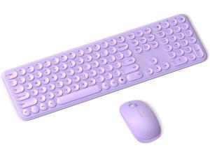 Wireless Keyboard and Mouse Combo, Jelly Comb 2.4GHz Full-Size Compact Wireless Mouse Keyboard with Numeric Keypad for Laptop/PC- Round Keycaps (Purple)