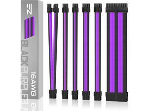 PSU Cable Extension kit Sleeved Cable Custom Power Supply Sleeved Extension 16 AWG 24-PIN 8-PIN 6-PIN 4+4-PIN with Combs- Black/Purple