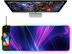 Wireless Charging Mouse Pad, 10W Extended RGB Mouse Pad Non-Slip Rubber Base 10 Lighting Modes, Ultra Thick Qi Fast Charging Gaming Mousepad for Samsung Galaxy S10/S9/S8 Plus iPhone 11/12 Pro