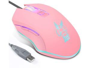 Pink Mouse Silent Click, 7 Colors Backlit Optical Game Mice Ergonomic Wired with 2400 DPI and 6 Buttons 4 Shooting for PC Computer Laptop Desktop (USB)