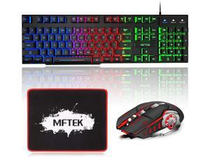 Gaming Keyboard and Mouse Combo with Large Mouse Pad, RGB Rainbow Backlit Gaming Keyboard and Illuminated Gaming Mouse, USB Wired Set for Computer PC Gamer Laptop Office Work