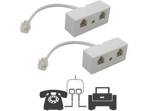 Two Way Telephone Splitters,  Male to 2 Female Converter Cable RJ11 6P4C Telephone Wall Adaptor and Separator for Landline (White, 2 Pack)