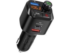 Bluetooth 5.0 FM Transmitter for Car, QC3.0 & USB-C PD 18W Wireless Bluetooth Radio Adapter Music Player/Car Kit with Bass Booster, Hands-Free Calls, Siri Google Assistant -NX12