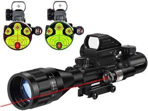 MidTen 4-16x50 Tactical Rifle Scope Dual Illuminated Optics & Rangefinder Illuminated Reflex Sight 4 Holographic Reticle Red/Green Dot Sight & IIIA/2MW Laser Sight(Red)