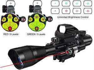 MidTen 4-12x50 Dual Illuminated Scope with Dot Sight & Laser Sight & 20mm Mount (Red Laser)