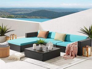 Upgraded Outdoor Furniture Rattan Sectional Patio Sofa, Outdoor Indoor Backyard Porch Garden Poolside Balcony Wicker Conversation Set with Glass Table (5 Pieces, Light Blue) Upgraded Outdoor Furniture Rattan Sectional Patio Sofa, Outdoor Indoor Backyard Porch Garden Poolside Balcony Wicker Conversation Set with Glass Table (5 Pieces, Light Blue)