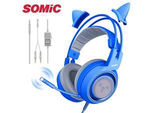 SOMIC blue Stereo Gaming Headset with Mic for PS4, Xbox One, PC, Mobile Phone, 3.5MM Sound Detachable Cat Ear Headphones Lightweight Self-Adjusting Over Ear Headphones for Women SOMIC blue Stereo Gaming Headset with Mic for PS4, Xbox One, PC, Mobile Phone, 3.5MM Sound Detachable Cat Ear Headphones Lightweight Self-Adjusting Over Ear Headphones for Women