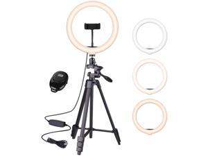 HPUSN 10.3" Selfie Ring Light with Tripod Stand & Flexible Phone Holder for Live Stream, Makeup, Dimmable Led Camera Beauty Ringlight for YouTube/TikTok/Photography Compatible with Phone and Camera