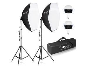 HPUSN Softbox Lighting Kit 2x76x76cm Photography Continuous Lighting System Photo Studio Equipment with 2pcs E27 Socket 60W 5400K Bulbs for Portrait Product Fashion Photography