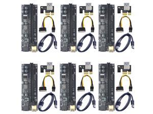 6-pack VER 009S+ Mining Dedicated PCIe Riser Card Riser Adapter with 8 solid capacitors 16A power supply PCI Express 1X to 16X Extender Mining Rig Graphics card extension PCIE Extension GPU Riser