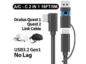 Compatible for Oculus Link Virtual Reality Headset Cable for Quest 2 / Quest and Gaming PC, 90 Degree Angled USB3.0 Type C to C High Speed Data Transfer & Fast Charging (16ft/5m) USB C-C & A-C 2 in 1