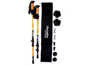 Hiking Trekking Poles Walking Aid Sticks Lightweight Aluminum Quick Flip-Lock Secure Cork Grip Handles w/ All Terrain Adapters Included color Gold Foldable