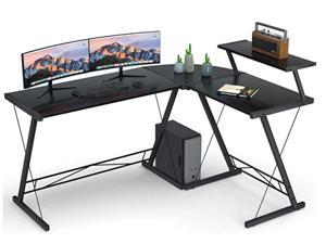 Corner Wood L-Shape Computer Workstation Desk 3 Piece Adjustable Two-way Shelf Set up to 3 Monitors
