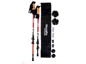 Hiking Trekking Poles Sticks Lightweight 7075 Aluminum Quick Flip-Lock Secure Cork Grip Handles w/ All Terrain Adapters Included Red 2 Walking aid stakes
