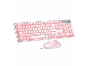Gaming Keyboard and Mouse Combo, Rainbow LED Backlit Keyboard with Transparent Cover, 104 Keys Computer Gaming Keyboard and 7 Colors LED Gaming Mouse for PC/Laptop(White)