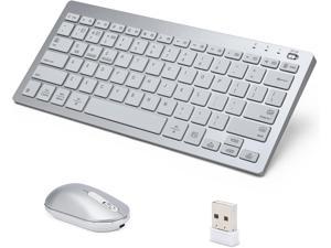 Bluetooth Keyboard and Mouse, Multi-Device Wireless Keyboard and Mouse, Dual Mode (BT + 2.4G) Slim and Compact Keyboard for iPad, iOS, Android, Laptop, Windows, Desktop - Silver White