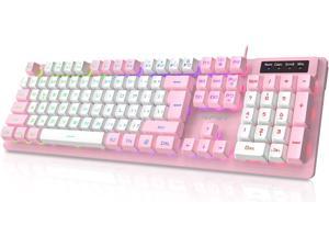 Wired game keyboard, RGB backlight, splash-proof design, multimedia key, mute USB membrane keyboard, suitable for desktop computer, PC (Lotus)