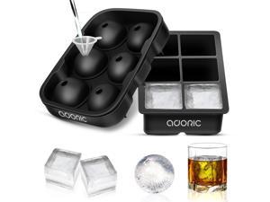 Ice Cube Tray,Silicone Ice Cube Trays,2 Pack Transparent 6 Sphere Ice Cube Mold Sets Easily Release Silicone Ice Ball Maker With Lid for Whiskey and Cocktails Black