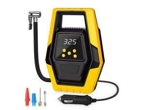 Air Compressor Tire Inflator, DC 12V Portable Air Compressor for Car Tires, Auto Tire Pump with LED Light, Digital Air Pump for Car Tires, Bicycles and Other Inflatables, Yellow