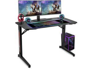 Gaming Table Game Desk Gamer Desk PC 45 Inch T-Shaped Office Computer Workstation Desk Carbon Fiber Surface Home Gaming Desks, Storage and 2 Cable Management Holes for Teens/Adult Gaming, Black